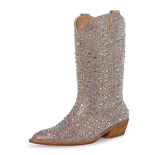 Madden Girl Women's Redford Western Boot, Blush Multi Rhinestone, 8.5