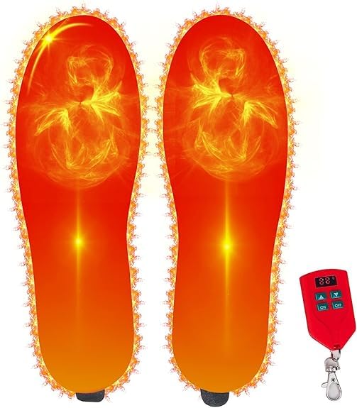 Rechargeable Heated Insoles for Men Women, with Remote Control Precise Temp Adjustment Wireless Heat Shoes Inserts,Built-in Lithium Battery (L)