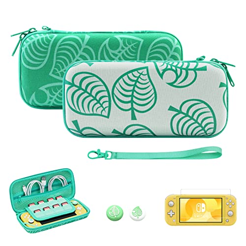 JINGDU Carrying Case Compatible with Nintendo Switch Lite, Hard Portable Protective Case, Storage Bag Accessories Include Screen Protector & Thumb Grips & Wrist Strap, Animal Crossing Leaf