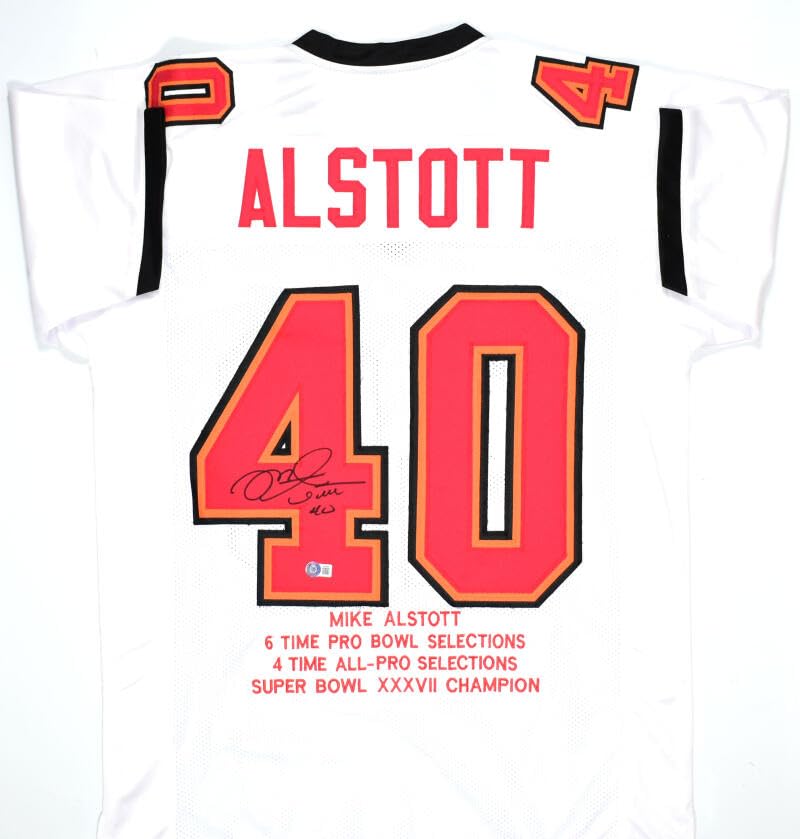 Mike Alstott Autographed White Pro STAT Style Jersey- Beckett W Hologram Black