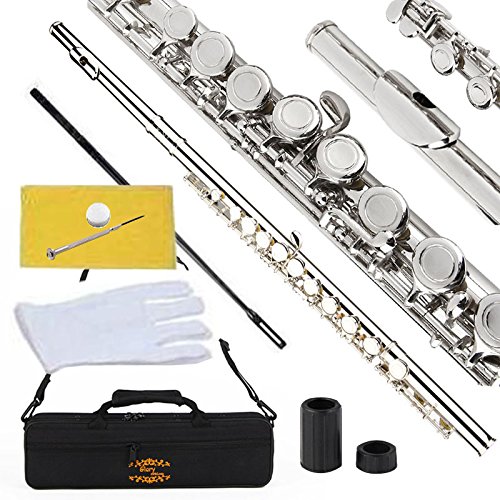 Glory Closed Hole C Flute With Case, Tuning Rod and Cloth,Joint Grease and Gloves Nickel Siver
