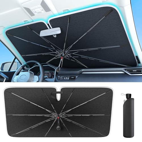 Wigoo 2024 Ice-shield Sun Shade for Car Windshield [100% Sun Block, 4-Gen Cooling Tech] Heat Insulation Protection, Portable Front Window Sunshade Umbrella for Compact Sedan & SUV, Small 53'x29'