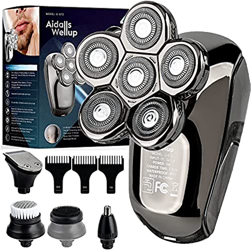 AW 6D Head Shavers for Bald Men, Anti-Pinch Electric Razor for Men, 5-in-1 Mens Grooming Kit with Nose Hair Trimmer, Beard Trimmer for Men, Waterproof and Rechargeable Electric Shavers