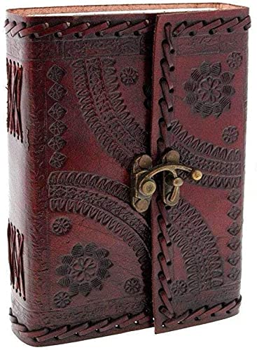 MONTEXOO Leather Bound Journal Sketch book with lock for Men Women Unlined Paper 200 Pages - Genuine Journals for Writing Handmade 6 x 8 inch Brown Embossed