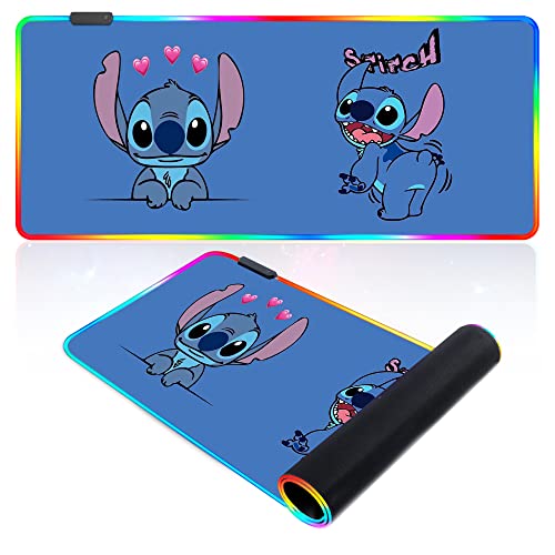 RGB Gaming Mouse Pad,Cartoon Stitch Large Gaming Mouse Pad with 14 Lighting Modes,Waterproof Computer Keyboard Desk Mat 31.5×11.8 inches (Stitch B)
