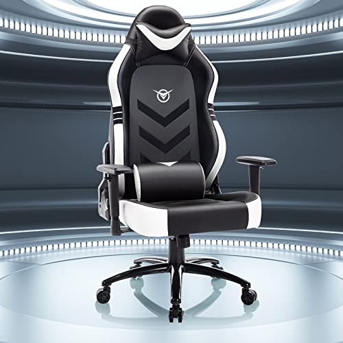Big and Tall Gaming Chair 350lbs-Racing Computer Gamer Chair,Ergonomic Desk Office PC Chair with Wide Seat, Reclining Back, Adjustable Armrest for Adult Teens-Black/White