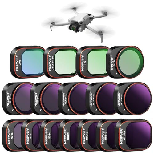 NEEWER ND & CPL & Effect Filter Set for DJI Mini 4 Pro, 16 Pack HD ND16 ND32 ND64 ND128 ND256 ND512 ND1000 ND16/PL ND32/PL ND64/PL ND128/PL ND256/PL, UV, CPL, LPR, Black Diffusion 1/4