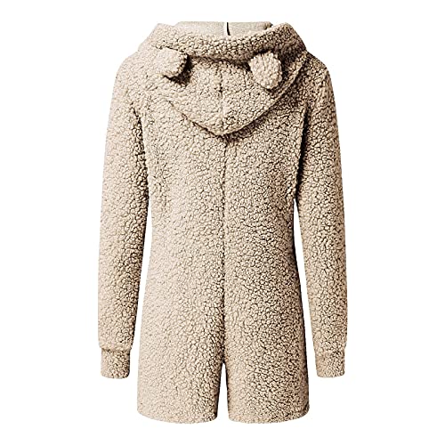 SHOPESSA Fuzzy Outfits for Women Cute Bear Costume Halloween Onesie Sleepwear Long Sleeve Zip Up Rompers Jumpsuits Overalls
