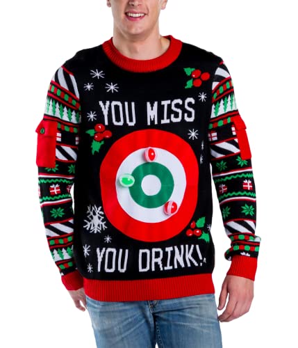 Tipsy Elves Men's Drinking Game Christmas Sweaters Size Large Black Ugly Holiday Pullover