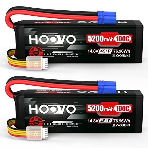 HOOVO 14.8V 100C 5200mAh 4S Lipo Battery with EC5 Connector Soft Case for RC Car Truck Truggy Buggy Tank RC Airplane Helicopter Boat Car Racing (2 Pack)