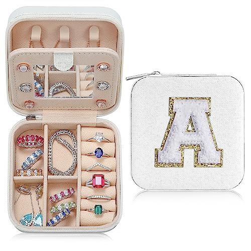 Parima Travel Essentials for Women Girls - Personalised Initial Jewelry Box, White Jewelry Boxes for Womens Fashion | Ring Holder Earring Holder | Beach Essentials for Vacation Essentials
