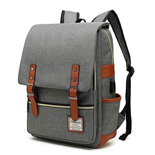 Mancio Slim Vintage Laptop Backpack For women,Men For Travel, College, Dayparks, Fits up to 15.6Inch Notebook in Grey