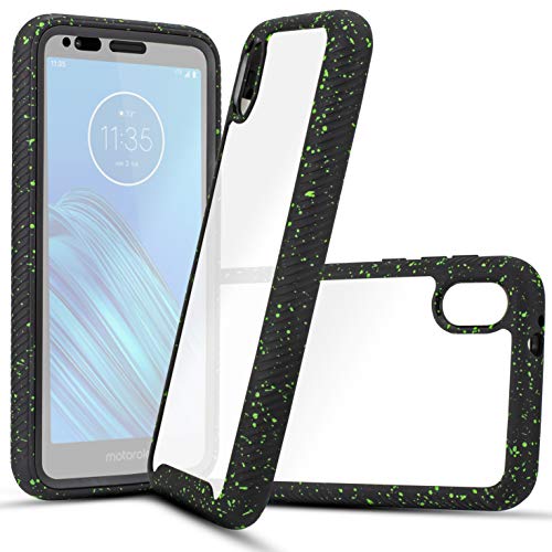 Moto E6 Case, Customerfirst for Motorola Moto E6 (MOTXT20051) Full Body Rugged Crystal Clear Case Transparent View Dual Layer Enclosure Cover with Built in Screen Protector & TPU Bumper Frame (Black)