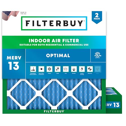 Filterbuy 12x12x4 Air Filter MERV 13 Optimal Defense (2-Pack), Pleated HVAC AC Furnace Air Filters Replacement (Actual Size: 11.50 x 11.50 x 3.75 Inches)
