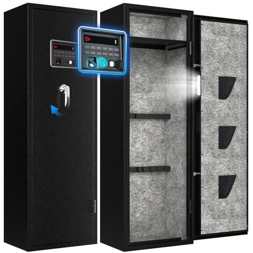 EMAXEE 6-8 Biometric Gun Safe Rifle, Large Gun Safes for Home Rifle and Pistols with Upgraded Control Panel and LED Light, Quick Access Fingerprint Gun Cabinet with Removable Shelf and Gun Racks