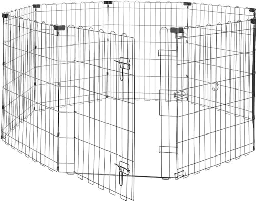 Amazon Basics - Octagonal Foldable Metal Exercise Pet Play Pen for Dogs, Fence Pen, Single Door, Small, 60 x 60 x 30 Inches, Black