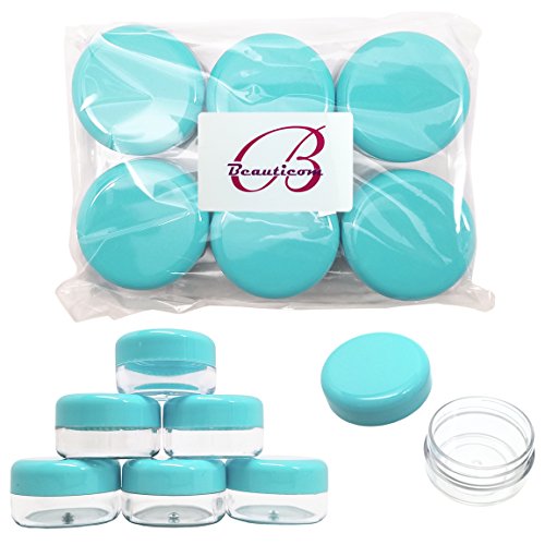 Beauticom 15 gram/15ml Empty Clear Small Round Travel Container Jars with Lids for Make Up Powders, Eyeshadow Pigments, Lotions, Creams, Lip Balm, Lip Gloss, Samples (12 Pieces, Teal)