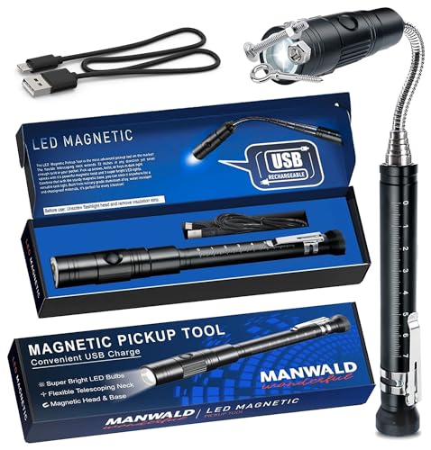 Rechargeable Magnetic Pickup Tool, Stocking Stuffers for Adults, Telescoping Magnetic Flashlights with Extendable Magnet Stick, Christmas Gifts for Men, Cool Gadgets Gifts for Men, Dad, Husband