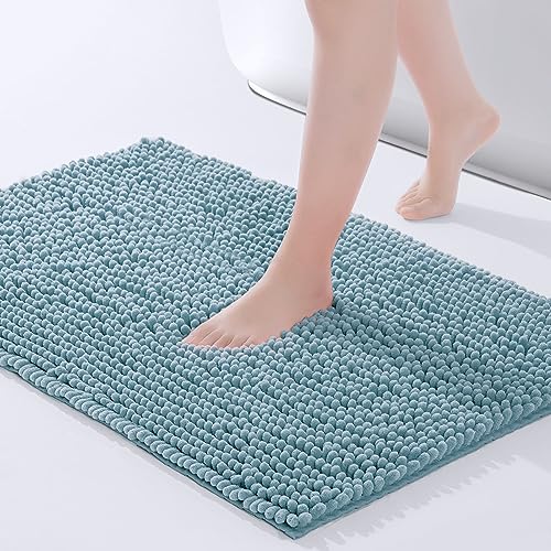 FRESHMINT Chenille Bathroom Rugs Mat 24'x17', Non-Slip Bath Mat for Bathroom Floor & Bathtub, Washable Soft Shower Shag Bath Rugs, Durable Fluffy Thick Water Absorbent Microfiber Shower Mat, Blue
