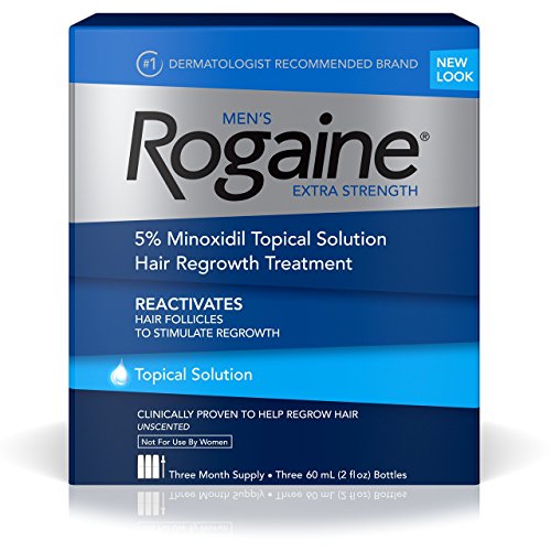 Men's Rogaine Extra Strength 5% Minoxidil Topical Solution for Thin Hair, Hair Loss Treatment to Regrow Fuller, Thicker Hair, 3-Month Supply, 3 x 2 fl. oz