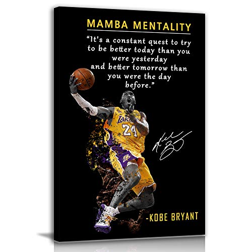 Kobe Bryant Inspirational Poster Canvas Wall Art • Mamba Mentality Quote Canvas Home Decor • Basketball Player Sports Motivational Artwork For Home,Office,Gym Wall Decor Framed Ready to Hang