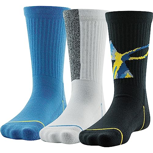 Under Armour Youth Phenom Crew Socks, 3-Pairs, Black Blue Assorted, Medium