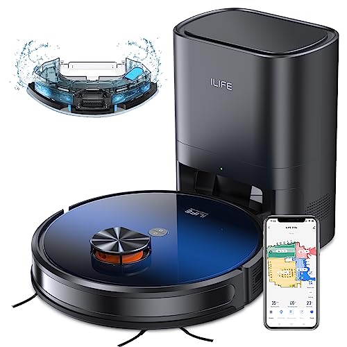 ILIFE Robot Vacuum and Mop Combo with Self Emptying Base for 60 Days of Cleaning, 3000Pa Suction, Lidar Navigation Smart Mapping, Works with 2.4G Wi-Fi/Alexa, for Pet Hair Carpet Hard Floor, T10s
