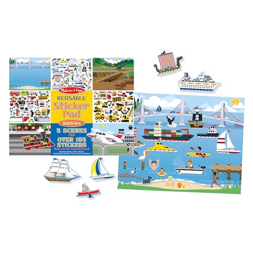 Melissa & Doug Reusable Sticker Pad: Vehicles-165+ Reusable Stickers | Melissa & Doug Kids Reusable Sticker Pad: 165+ Trucks,Trains,Planes,Cars &Construction Vehicle Reusable Stickers For Kids Ages 3+