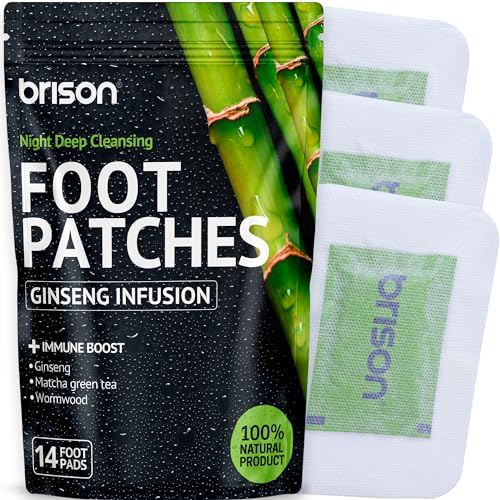 Brison Foot Patches Pads for Foot Care Slip Relaxation Improvement - Bamboo Tree Vinegear Ginseng Wormwood Powder Adhesive Sheets - 14 pcs