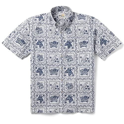 Reyn Spooner Men's Lahaina Sailor Button Front Hawaiian Aloha Shirt, White, 2XL