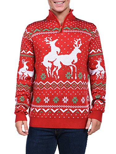 Tipsy Elves Men's Christmas Climax Sweater - Funny Humping Reindeer Ugly Christmas Sweater , Red, Large