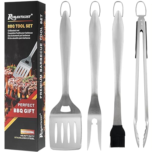 ROMANTICIST 4pc Heavy Duty Grill Accessories for Top Chef - Professional Grill Tools Set & Basic BBQ Tools for Backyard Restaurant Outdoor Kitchen - Deluxe Grill Gift for Dad on Father’s Day Birthday
