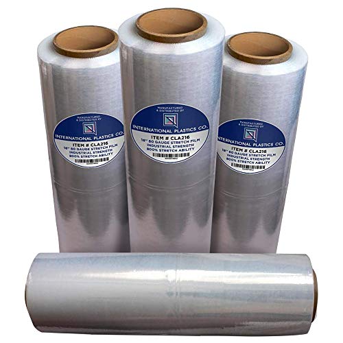 18' Stretch Film/Wrap 1500 feet 7 Layers 80 Gauge Industrial Strength up to 800% Stretch 20 Microns Clear Cling Durable Adhering Packing Moving Packaging Heavy Duty Shrink Film Box of 4