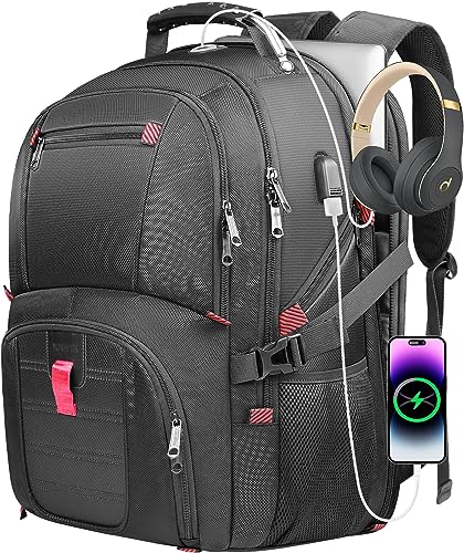 Yamdeg Extra Large Travel Backpack, 45L Large Laptop Backpacks for Men, Big Capacity Laptop Computer College Backpack TSA Airline Approved Business Bag With USB Charging Port, Gifts For Him Men, Black