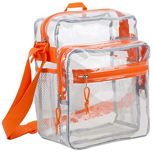 Eastsport Stadium Approved Clear Bag w/Adjustable Crossbody Strap 12” x 10” x 6” – See Through Transparent Messenger Bag - Orange