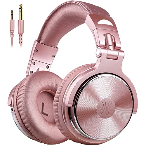 OneOdio Over Ear Headphones for Women and Girls, Wired Bass Stereo Sound Headsets with Share Port and 50mm Driver Rose Gold Headsets with Mic for PC Phone Laptop Guitar Piano Mp3/4 Tablet (Pink)