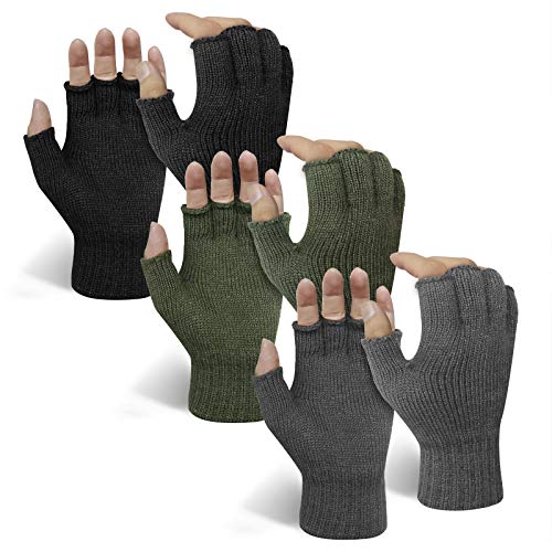 Evridwear 3 Pairs Winter Touchscreen Fingerless Gloves Cold Weather Thermal Warm Glove for Men Women