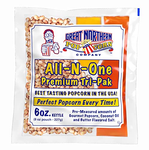 6oz Popcorn Machine Popcorn Packets - All-in-One Movie Theater Style Popcorn Kernels, Salt, and Oil Packs by Great Northern Popcorn, 6 Ounce (Pack of 24)