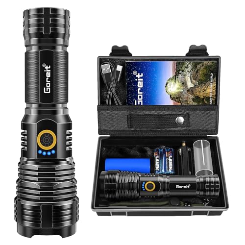 Flashlights LED High Lumens Rechargeable, Goreit 950000 Lumens XHP70.2 Super Bright Flashlight, Flash Light Battery Powered, Powerful Handheld Flashlight with holster for Emergency Camping Hiking Gift