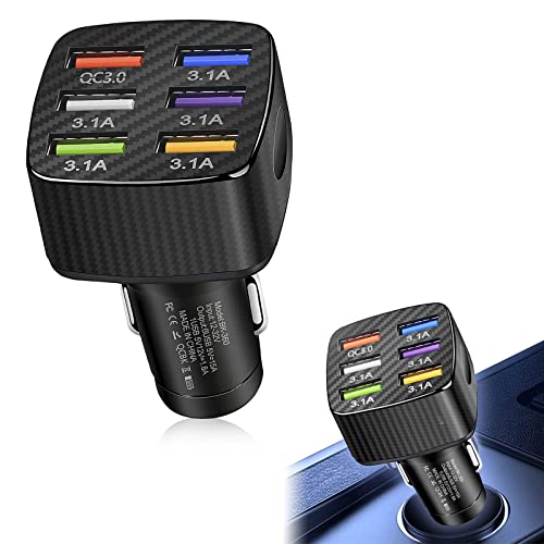 Ajxn Pack-1 Car Charger Adapter, 6 USB Multi Port Fast Charger, QC3.0 USB Fast Charger, Universal for Most Cell Phones, iPhone (Black)