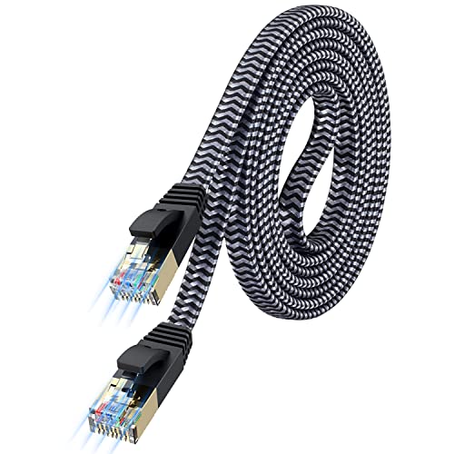MORELECS Cat 7 Ethernet Cable(3ft-100ft): Nylon Braided Flat High Speed Internet Cable LAN Cable Shielded Fast and Stable Ethernet Cord for Home and Office -6.6FT
