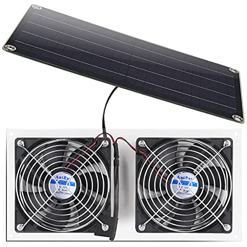 Solar Powered Fan Kit, IPX7 Weatherproof Dual Fan, Solar Exhaust Intake Cooling Ventilation Fan for Chicken Coop,Greenhouse,Shed,Pet House,Outside with 11Ft/3.5m On/Off Switch Cable
