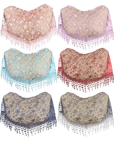 Zhanmai 6 Pcs Veils for Church Catholic Mass Veils for Women Catholic Lace Triangle Lace Mantilla Floral Tulle Scarf Covering (Novel Color)