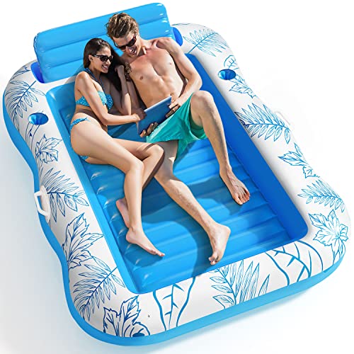 Inflatable Adult Pool Lounger Float - BAIAI Large Beach Sun Tanning Floaty Raft Sunbathing Water Lounge Floaties Tub with Drink Holder - Blow Up River & Lake Suntan Floating Swimming Mattress Mat(XXL)