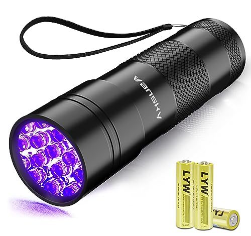 Black Light UV Flashlight,Vansky Blacklight 12 LED Urine Detector For Dog/Cat/Pet Urine & Dry Stains and Bed Bug On Carpets/Rugs/Floor,Matching with Pet Odor Eliminator