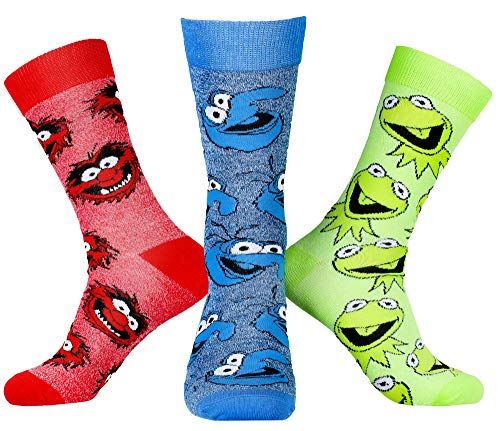 Disney The Muppets Kermit Gonzo Animal 3 Pair Adult Crew Socks, Multi (XS6U8RDSY00WM00) 10-13