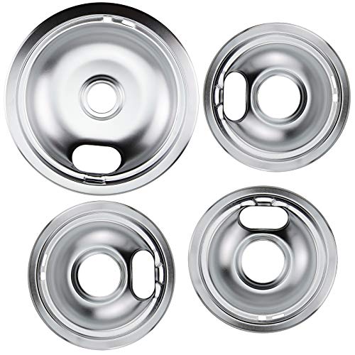 W10196405 W10196406 Chrome Drip Pans Kit by Blutoget -Compatible for Whirlpool Electric Range Burner-Replaces 0089285, 0091813, 0304979, 0310228 - Includes an 8-Inch and 3 6-Inch Drip Bowl Pans.