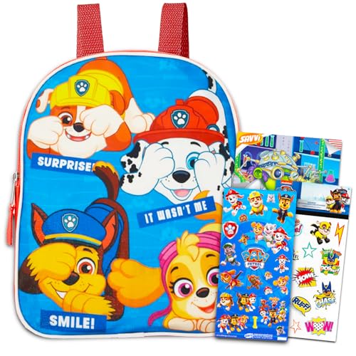 Paw Patrol Backpack for Boys Bundle ~ Premium 11' Paw Patrol Mini School Bag for Toddlers with Stickers and Tattoos (Paw Patrol School Supplies)