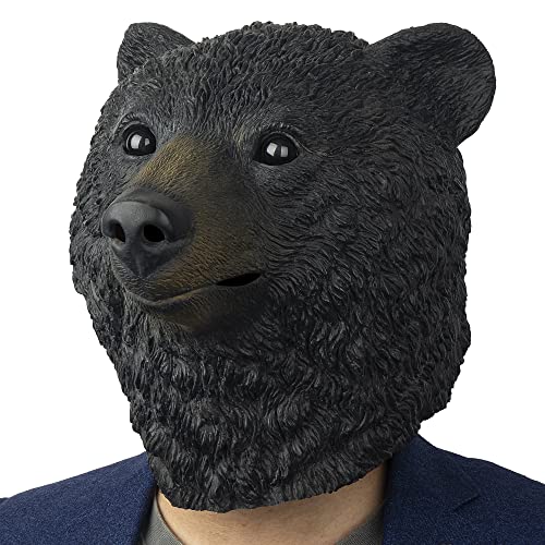 AQKILO Black Bear Mask Wild Animal Latex Full Head Realistic Masks Fancy Dress for Halloween Carnival Costume Party