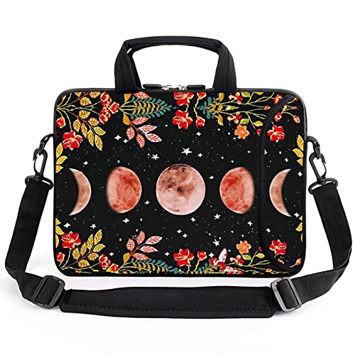 AMARY 15.4' 15.6' laptop sleeve adjustable shoulder strap with handle accessory pocket for men women (Flowers Moon)